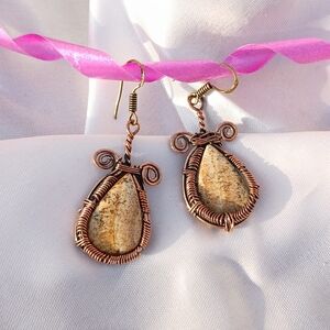 Artisan Copper Wire Wrapped Stone Earrings